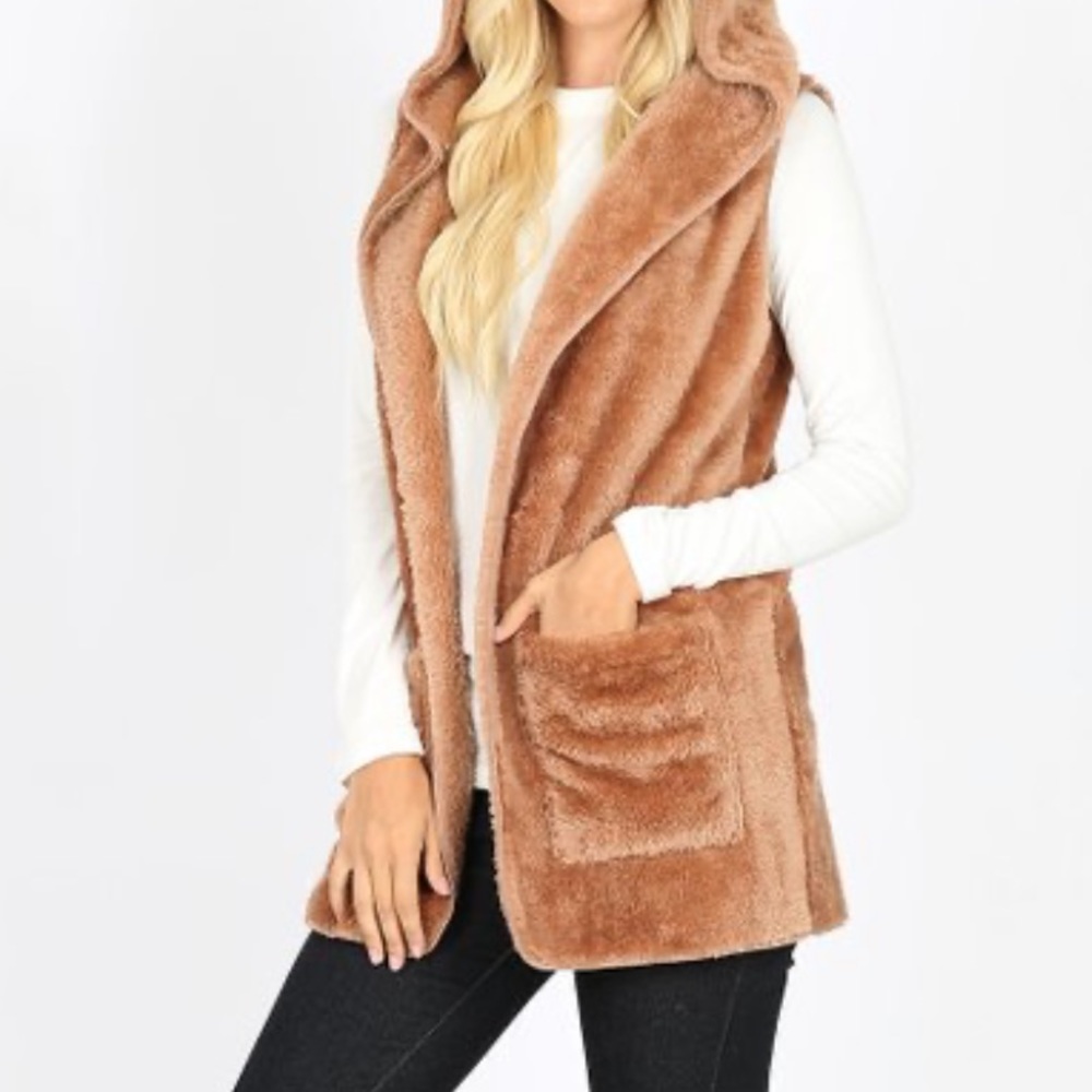 LAST 1️⃣Soft Cozy Warm Hood Pocket Faux Fur Vest - Picture 3 of 5